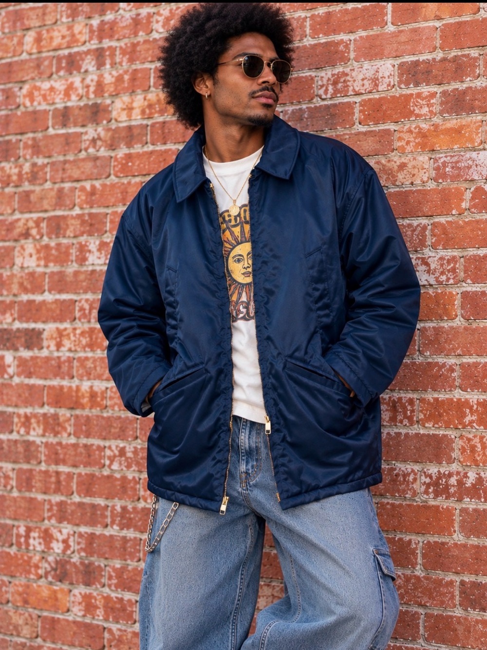 Vintage 70s Golden Fleece Navy Satin Utility Jacket